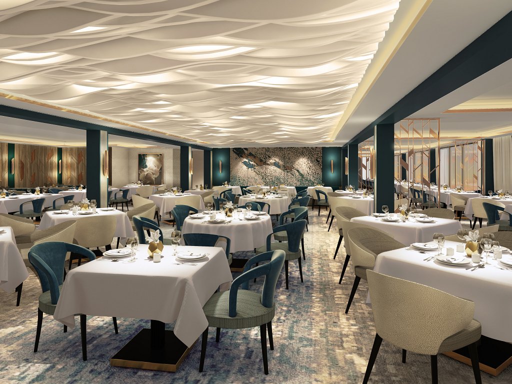 Shortlisted for Cruise Ship Interiors Awards for the Epicurean Restaurant onboard the Iona