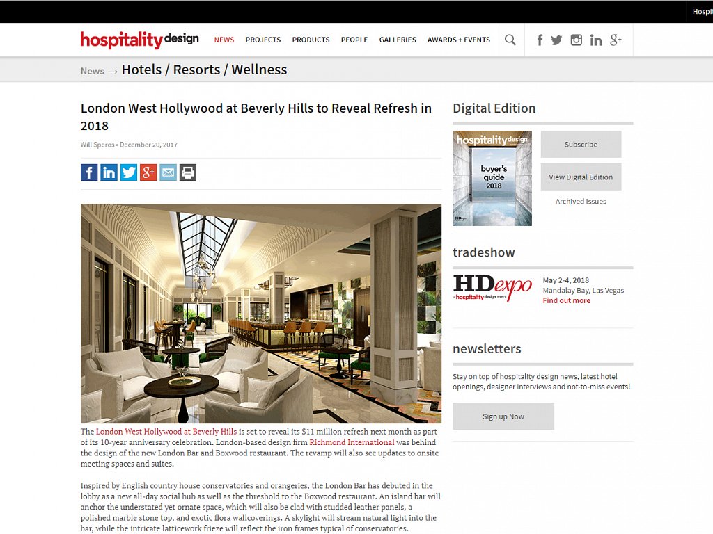 Hospitality Design - The London West Hollywood New Restaurant Design