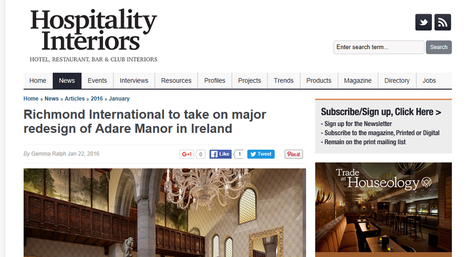 Hospitality Interiors - Adare Manor
